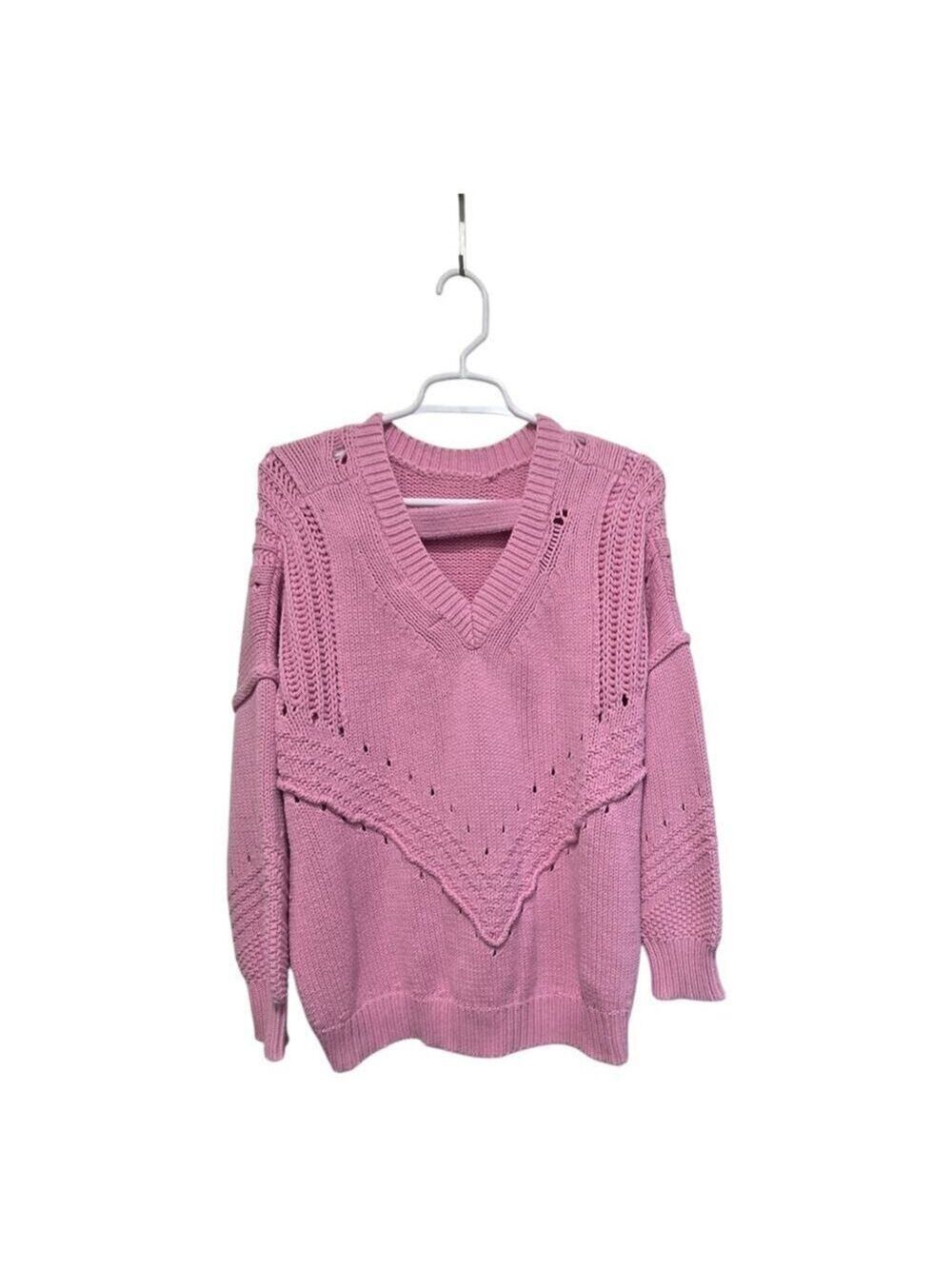 Impeccable Pig Pink Chunky Knit V Neck Sweater Medium